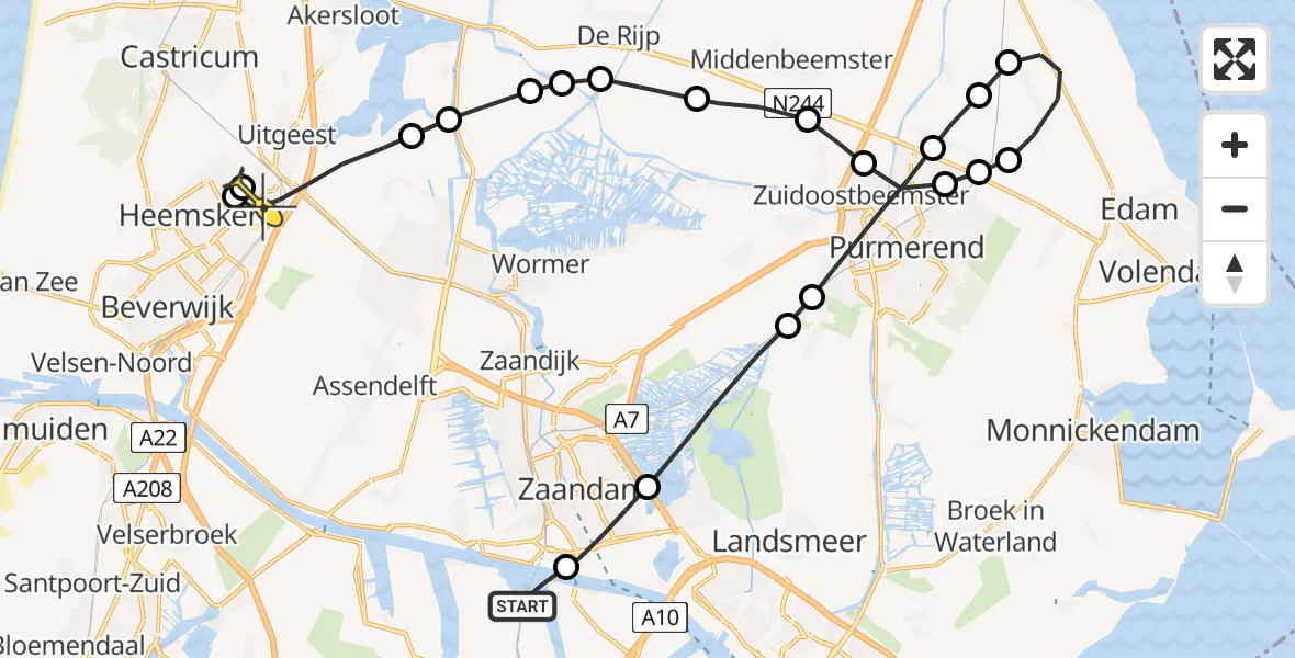 Routekaart van de vlucht: Lifeliner 1 naar Uitgeest