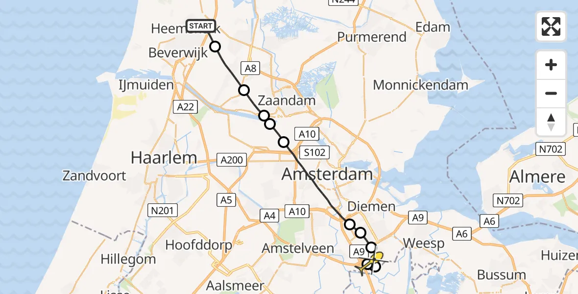 Routekaart van de vlucht: Lifeliner 1 naar Academisch Medisch Centrum (AMC)