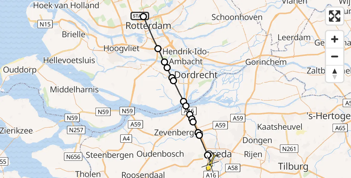 Routekaart van de vlucht: Lifeliner 2 naar Breda