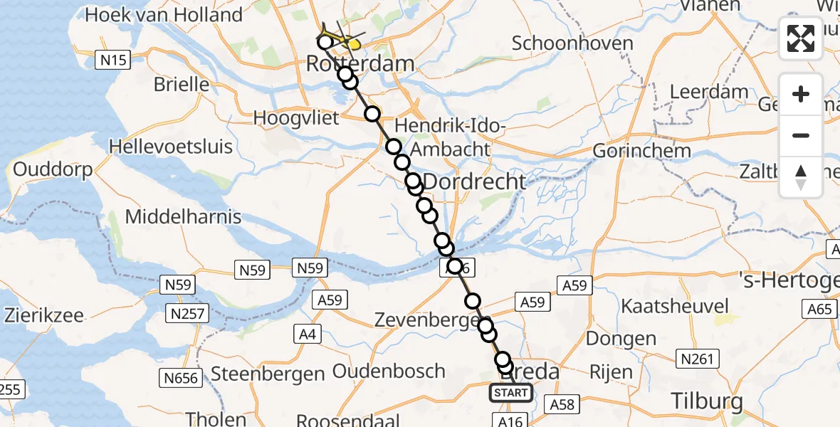 Routekaart van de vlucht: Lifeliner 2 naar Rotterdam The Hague Airport