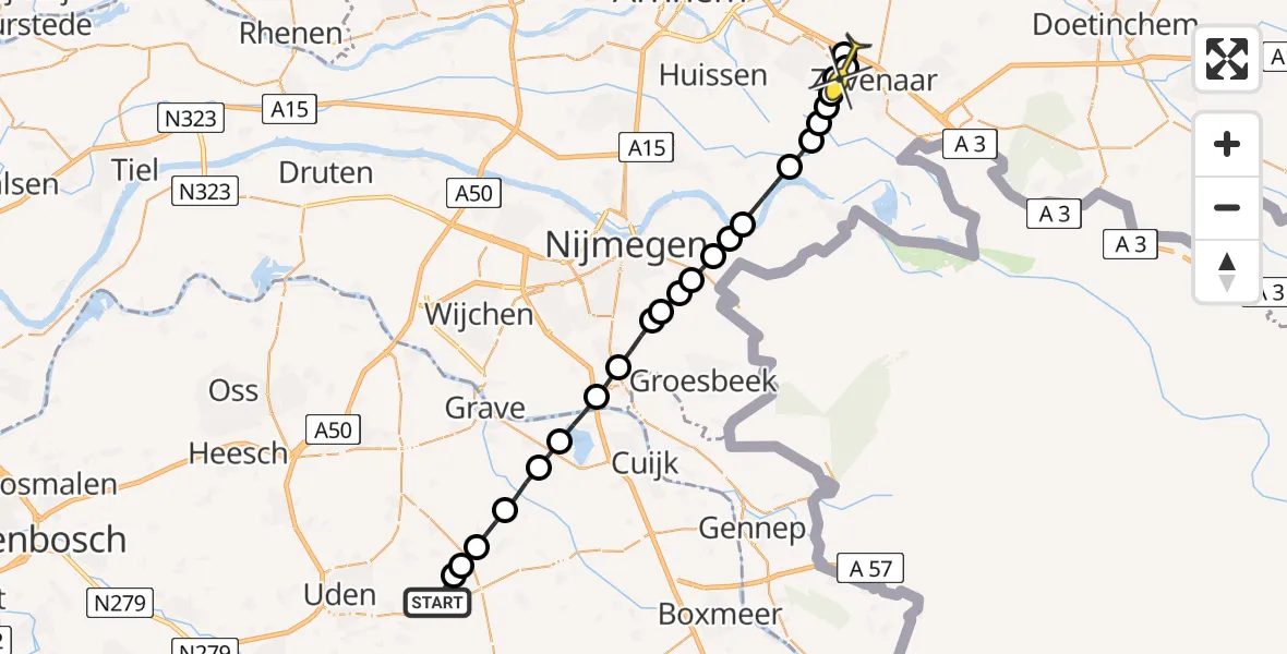 Routekaart van de vlucht: Lifeliner 3 naar Groessen
