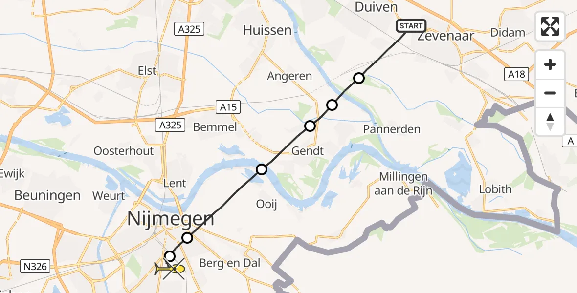 Routekaart van de vlucht: Lifeliner 3 naar Radboud Universitair Medisch Centrum