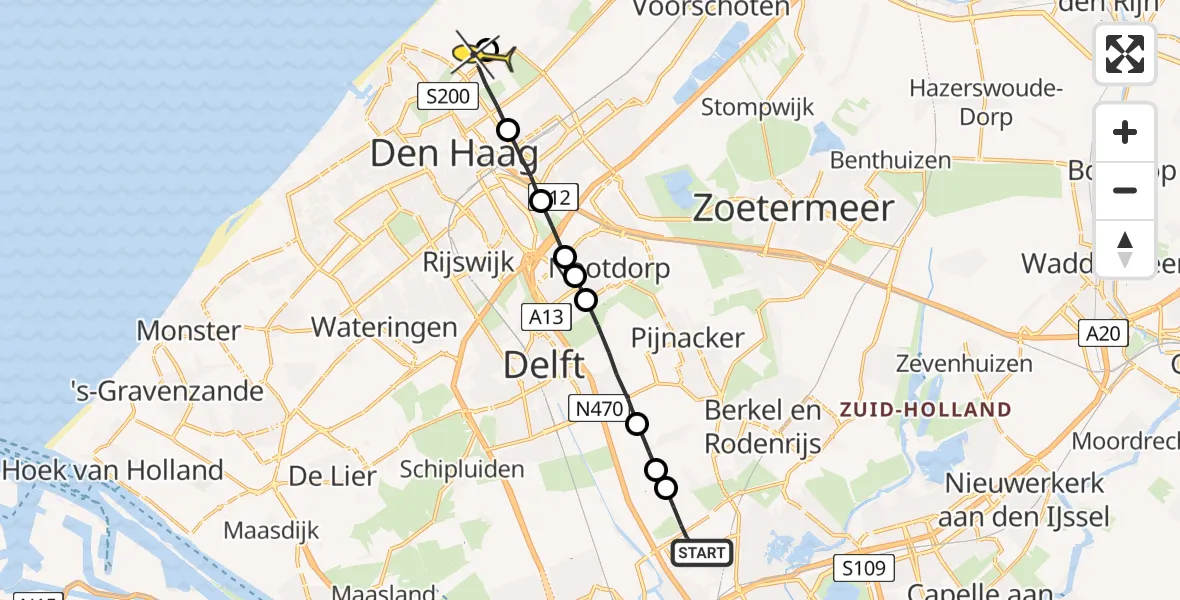 Routekaart van de vlucht: Lifeliner 2 naar Wassenaar