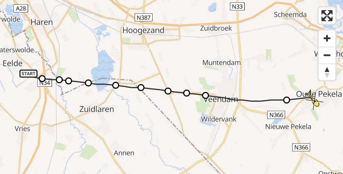 Routekaart van de vlucht: Lifeliner 4 naar Oude Pekela