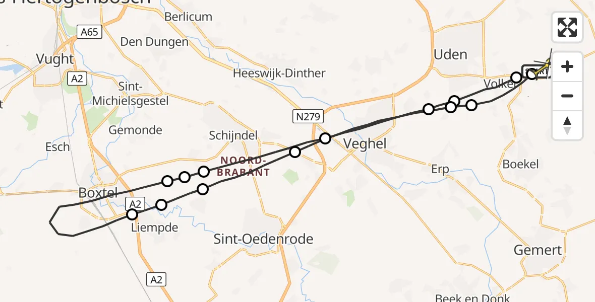 Routekaart van de vlucht: Lifeliner 3 naar Vliegbasis Volkel