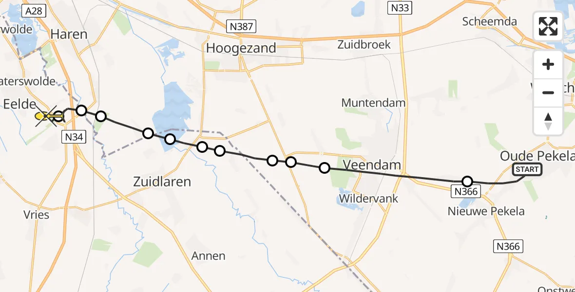 Routekaart van de vlucht: Lifeliner 4 naar Groningen Airport Eelde