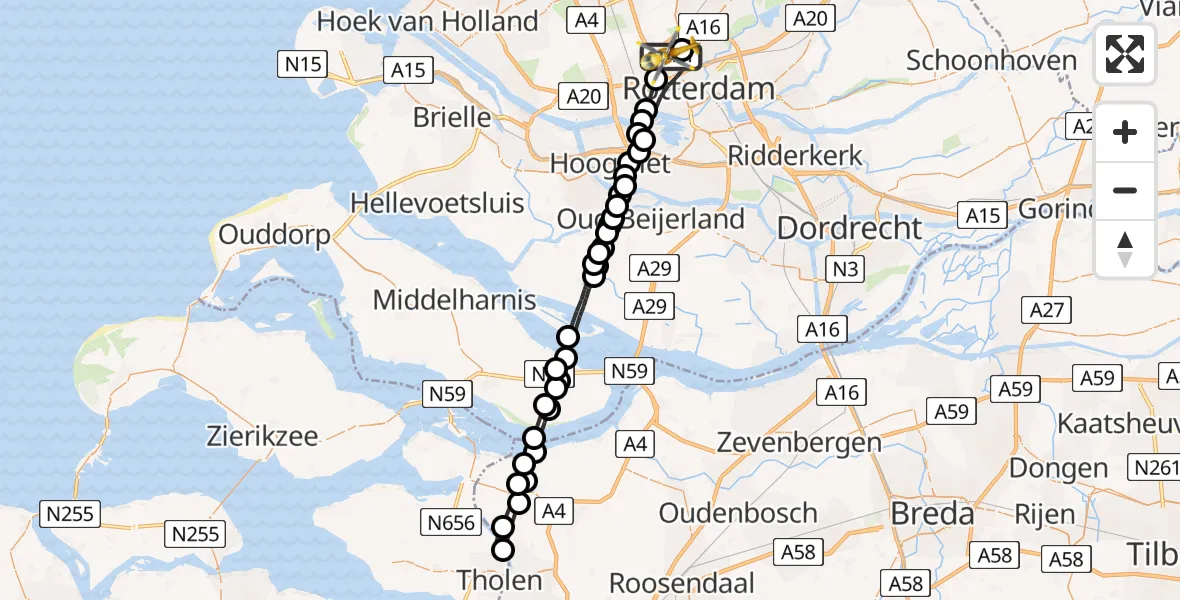 Vluchtroute Traumahelikopter Rotterdam The Hague Airport - Rotterdam The Hague Airport, 19 augustus 2023, 09:24