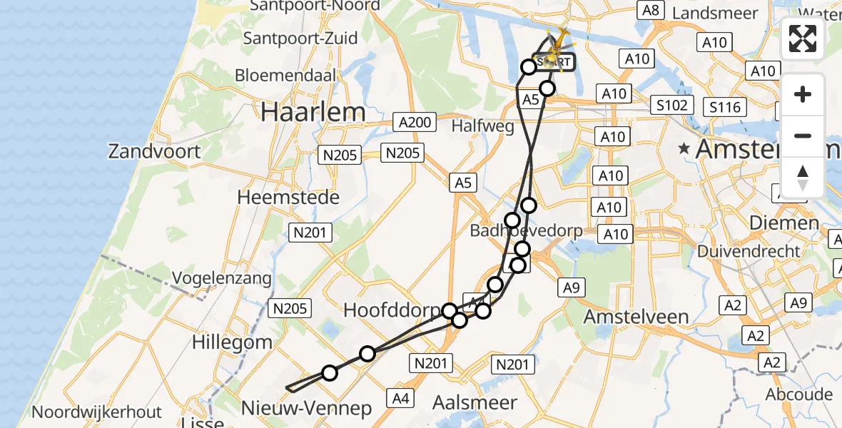 Vluchtroute Traumahelikopter Amsterdam Heliport - Amsterdam Heliport, 19 augustus 2023, 09:38