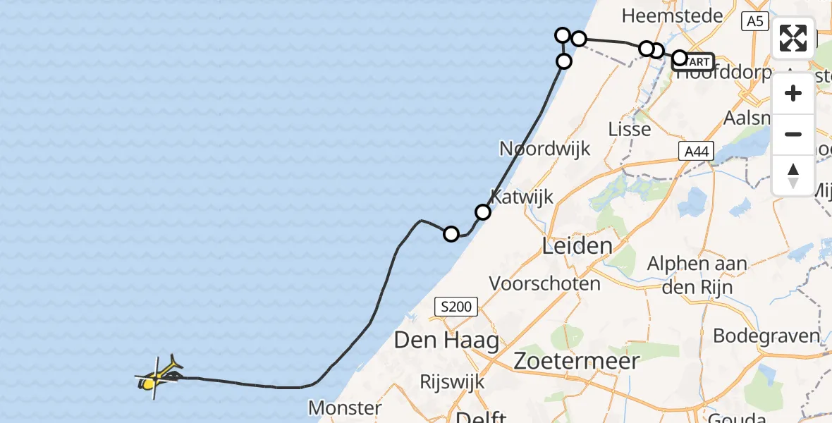 Routekaart van de vlucht: Politiehelikopter naar 