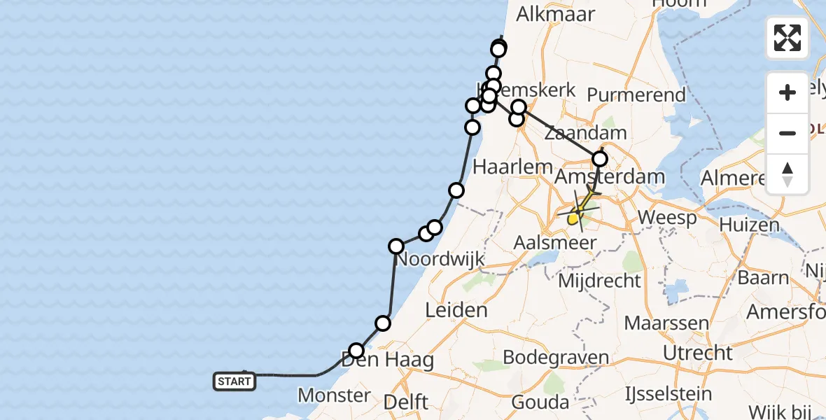 Routekaart van de vlucht: Politieheli naar Amstelveen