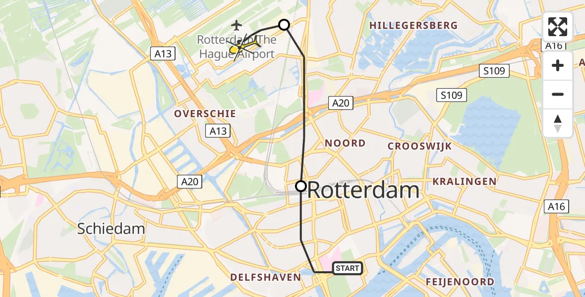 Routekaart van de vlucht: Lifeliner 2 naar Rotterdam The Hague Airport