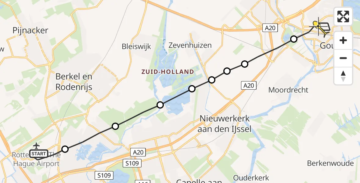 Routekaart van de vlucht: Lifeliner 2 naar Gouda