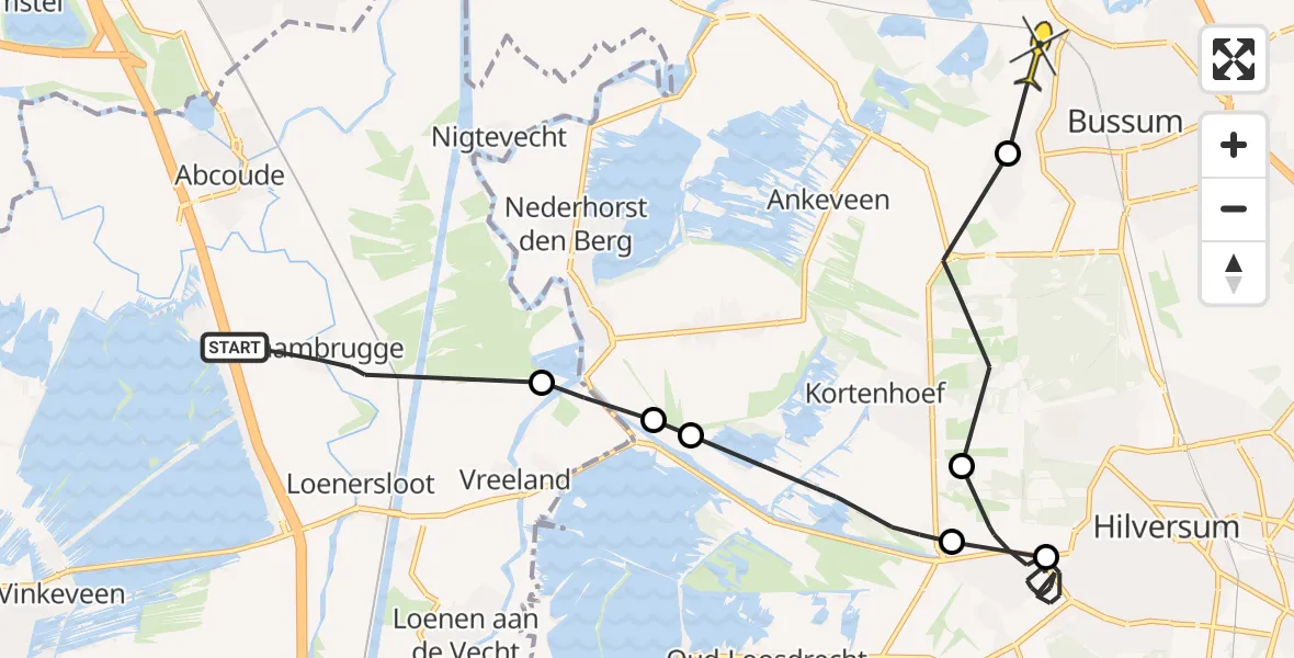 Routekaart van de vlucht: Politiehelikopter naar Naarden