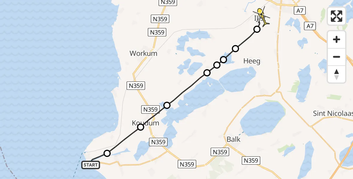 Routekaart van de vlucht: Lifeliner 4 naar IJlst