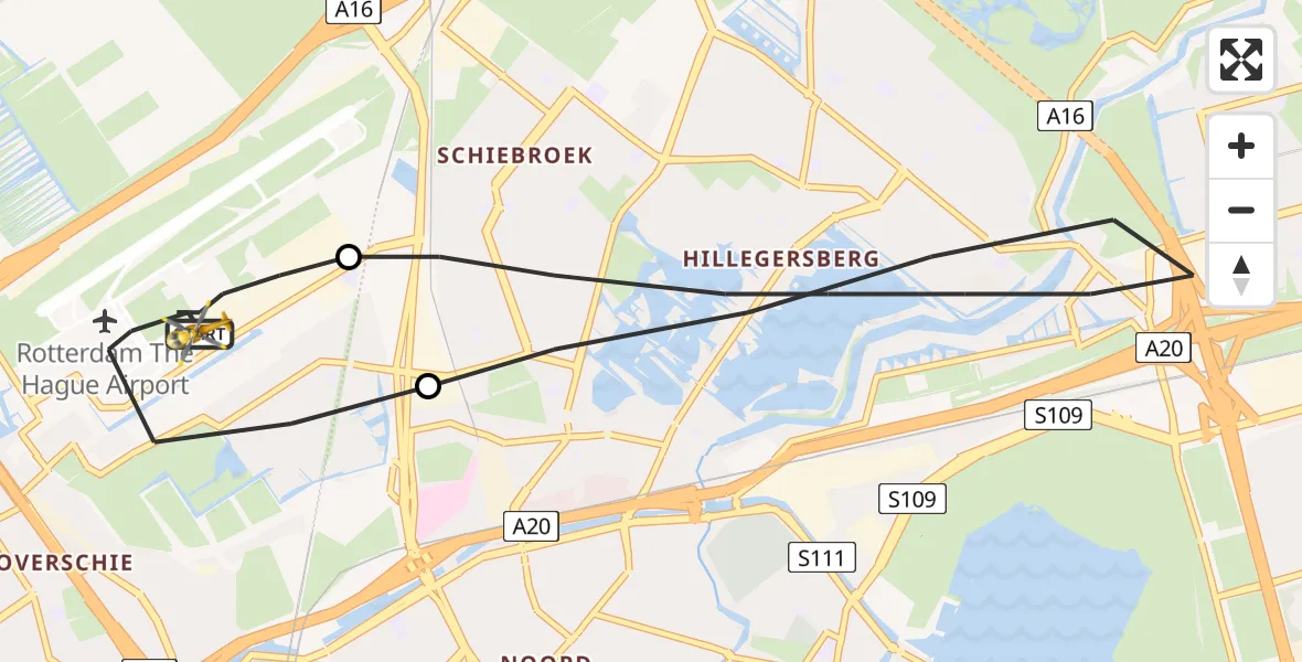 Vluchtroute Traumahelikopter Rotterdam The Hague Airport - Rotterdam The Hague Airport, 19 augustus 2023, 12:43
