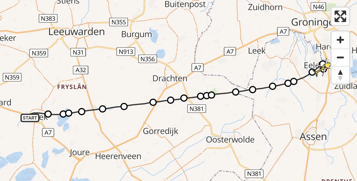 Routekaart van de vlucht: Lifeliner 4 naar Groningen Airport Eelde