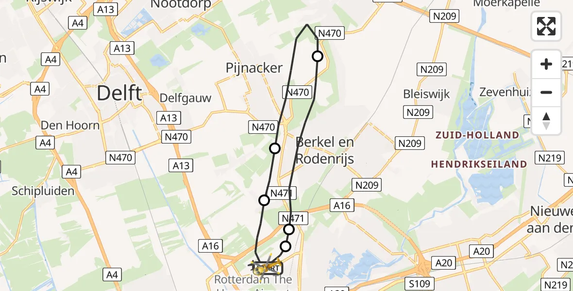 Vluchtroute Traumahelikopter Rotterdam The Hague Airport - Rotterdam The Hague Airport, 19 augustus 2023, 12:49