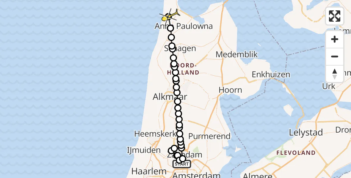 Routekaart van de vlucht: Lifeliner 1 naar Julianadorp