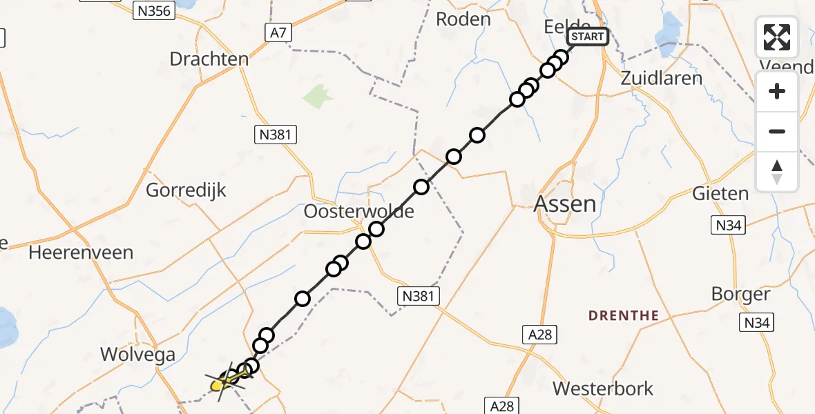 Routekaart van de vlucht: Lifeliner 4 naar Vinkega