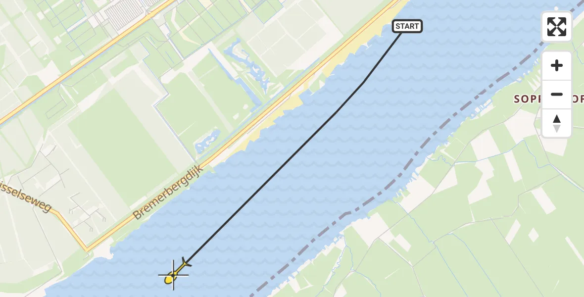 Routekaart van de vlucht: Politiehelikopter naar Biddinghuizen