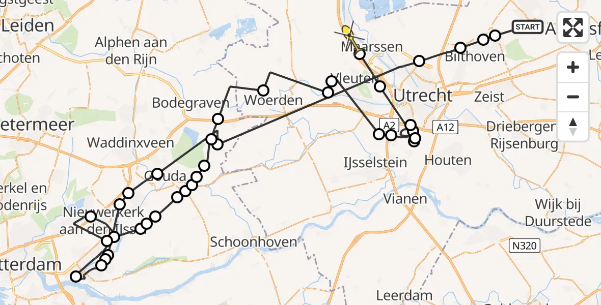 Routekaart van de vlucht: Politieheli naar Breukelen