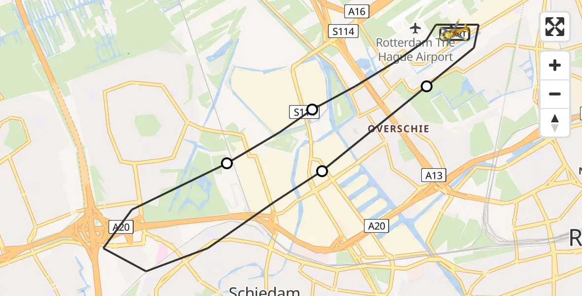 Vluchtroute Traumahelikopter Rotterdam The Hague Airport - Rotterdam The Hague Airport, 19 augustus 2023, 14:35