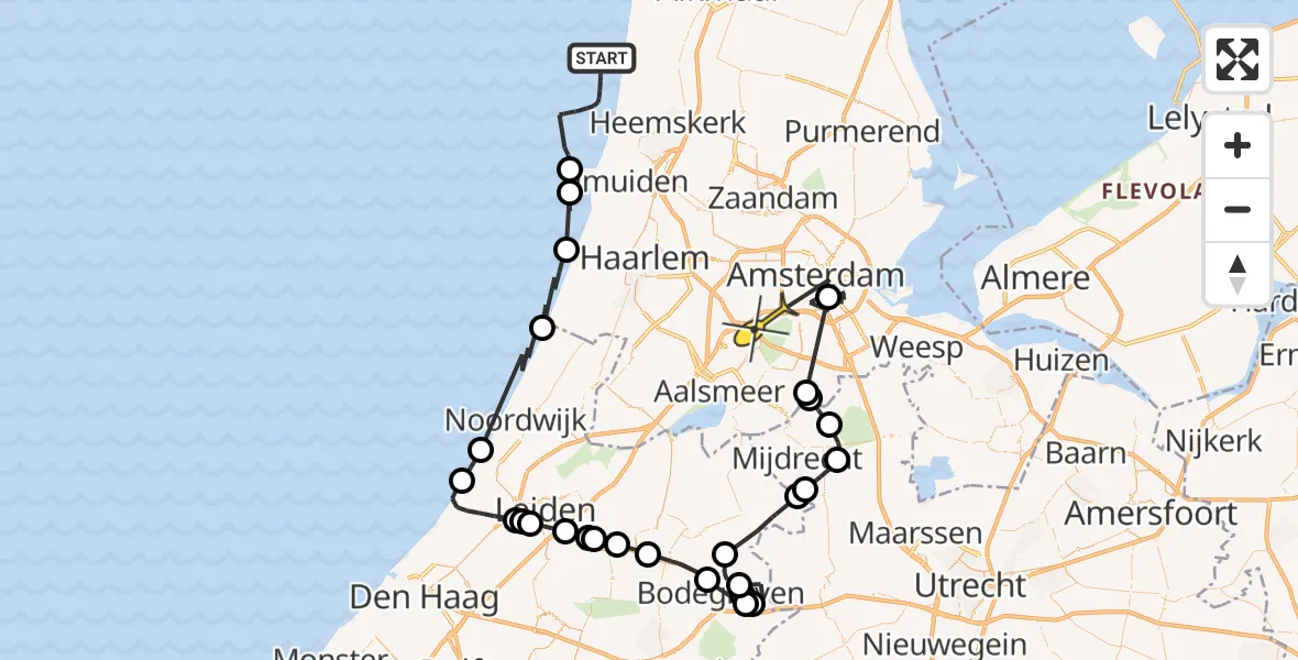 Routekaart van de vlucht: Politieheli naar Amsterdam