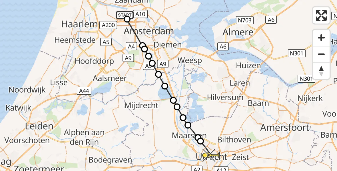 Routekaart van de vlucht: Lifeliner 1 naar Utrecht