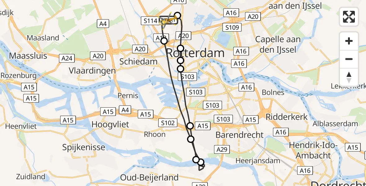Vluchtroute Traumahelikopter Rotterdam The Hague Airport - Rotterdam The Hague Airport, 19 augustus 2023, 16:00