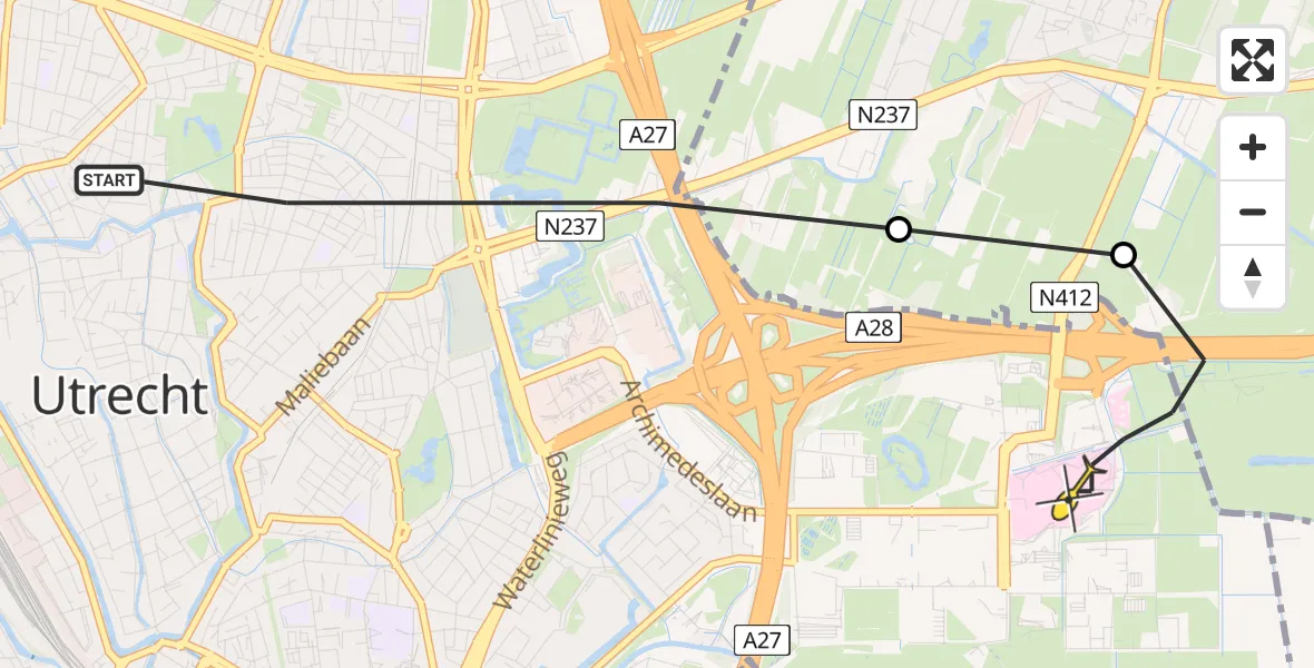 Routekaart van de vlucht: Lifeliner 1 naar Universitair Medisch Centrum Utrecht