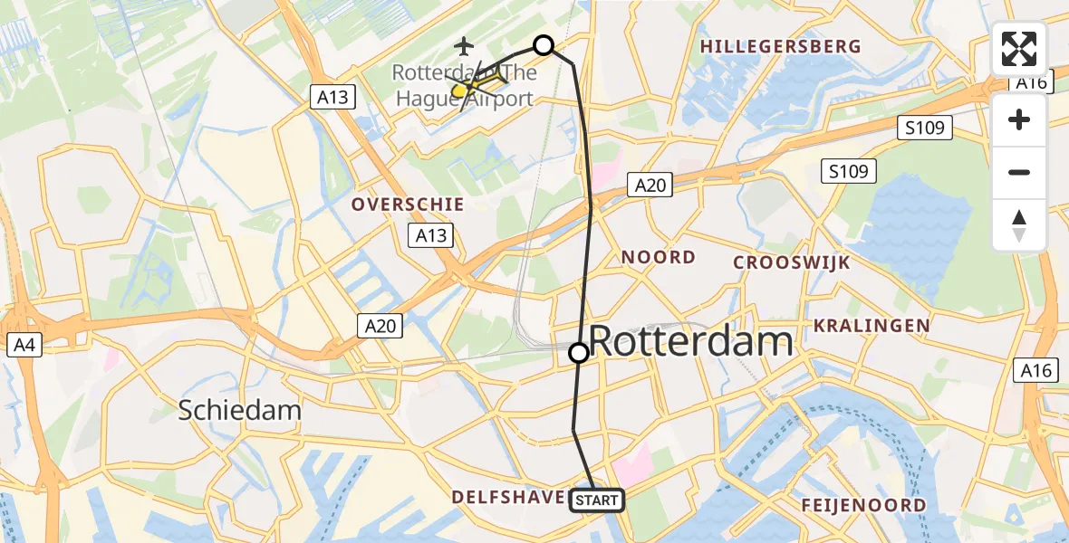 Routekaart van de vlucht: Lifeliner 2 naar Rotterdam The Hague Airport