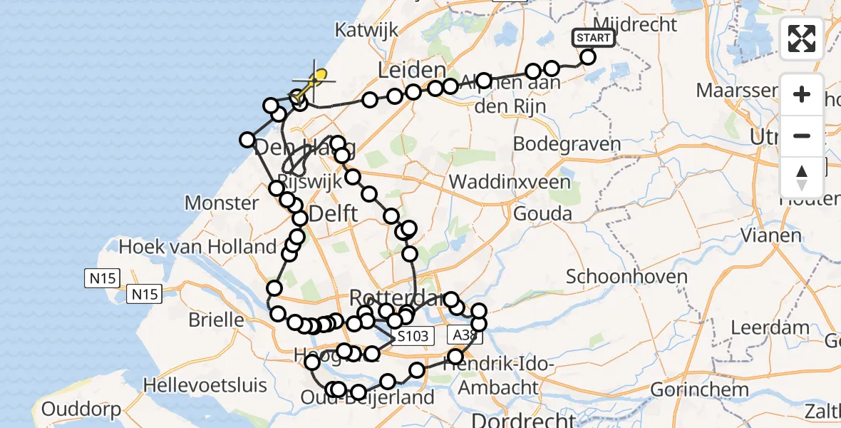 Routekaart van de vlucht: Politieheli naar Wassenaar
