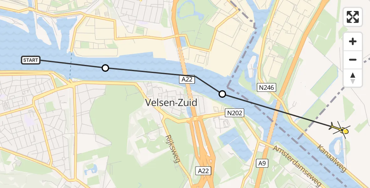Routekaart van de vlucht: Politiehelikopter naar Assendelft