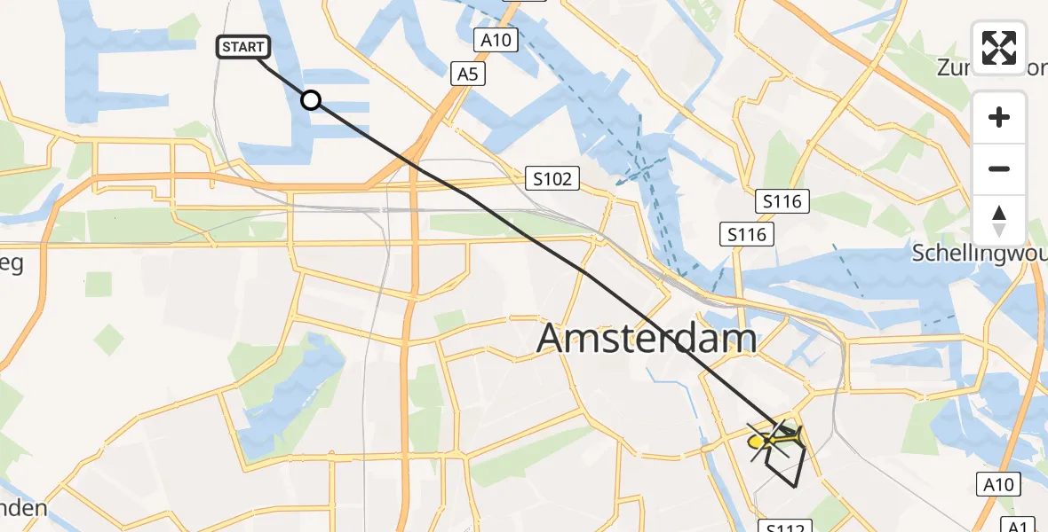 Routekaart van de vlucht: Lifeliner 1 naar Amsterdam