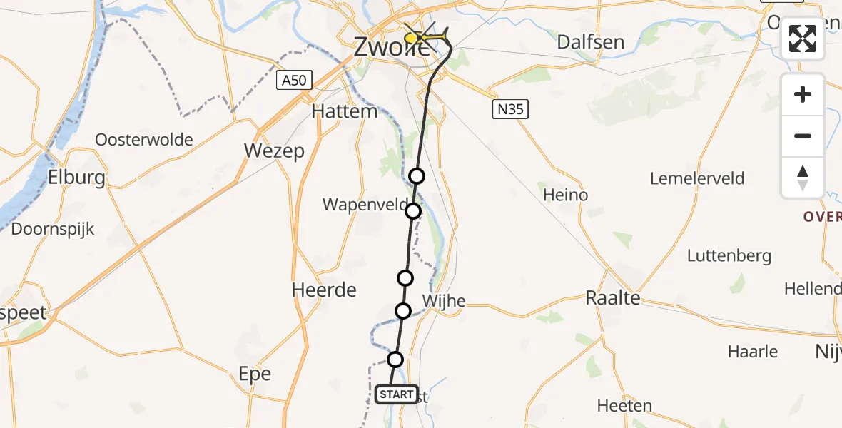 Routekaart van de vlucht: Lifeliner 3 naar Zwolle