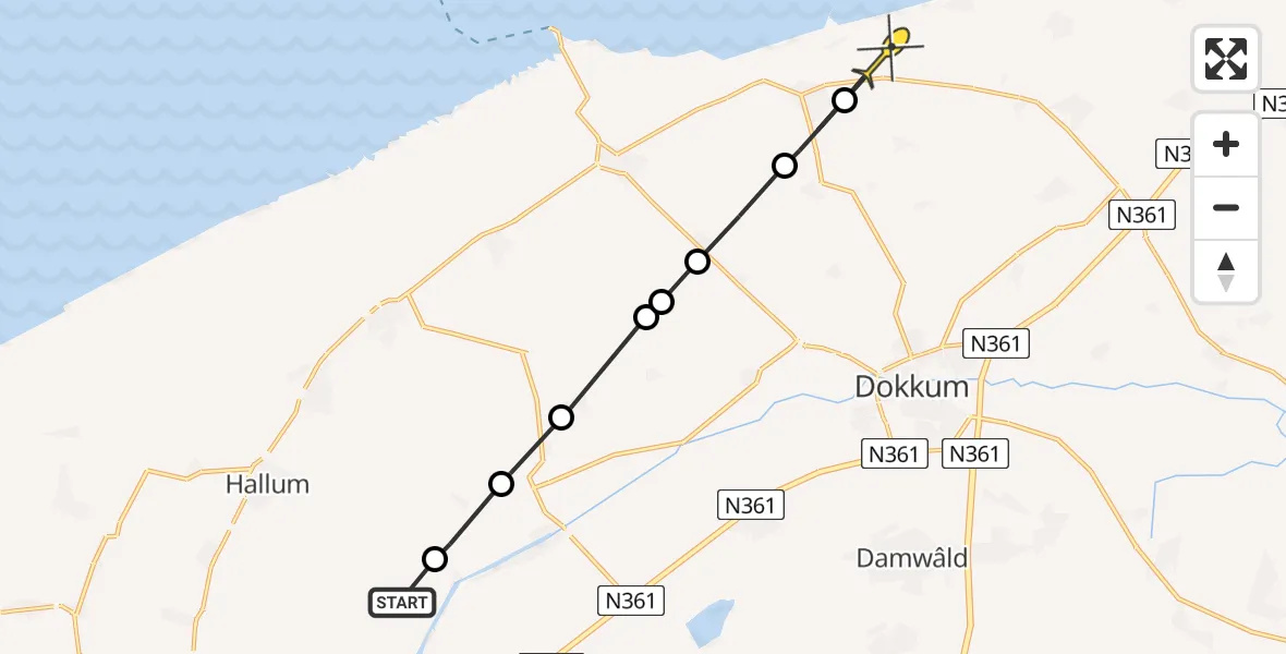 Routekaart van de vlucht: Ambulanceheli naar Wierum