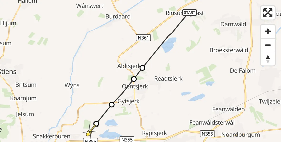 Routekaart van de vlucht: Ambulanceheli naar Leeuwarden