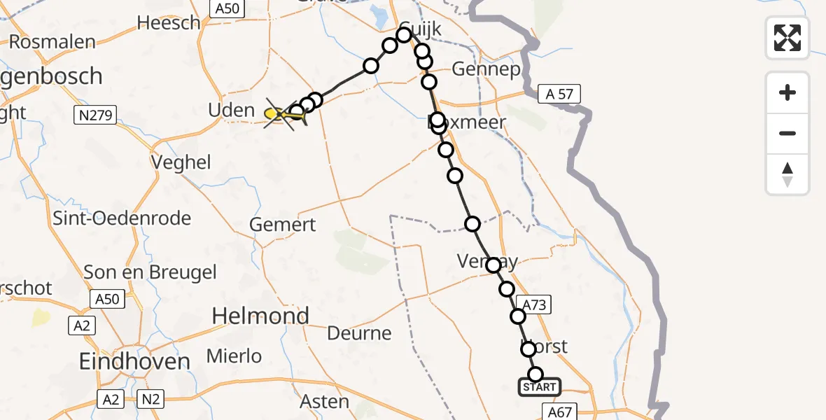 Routekaart van de vlucht: Lifeliner 3 naar Vliegbasis Volkel