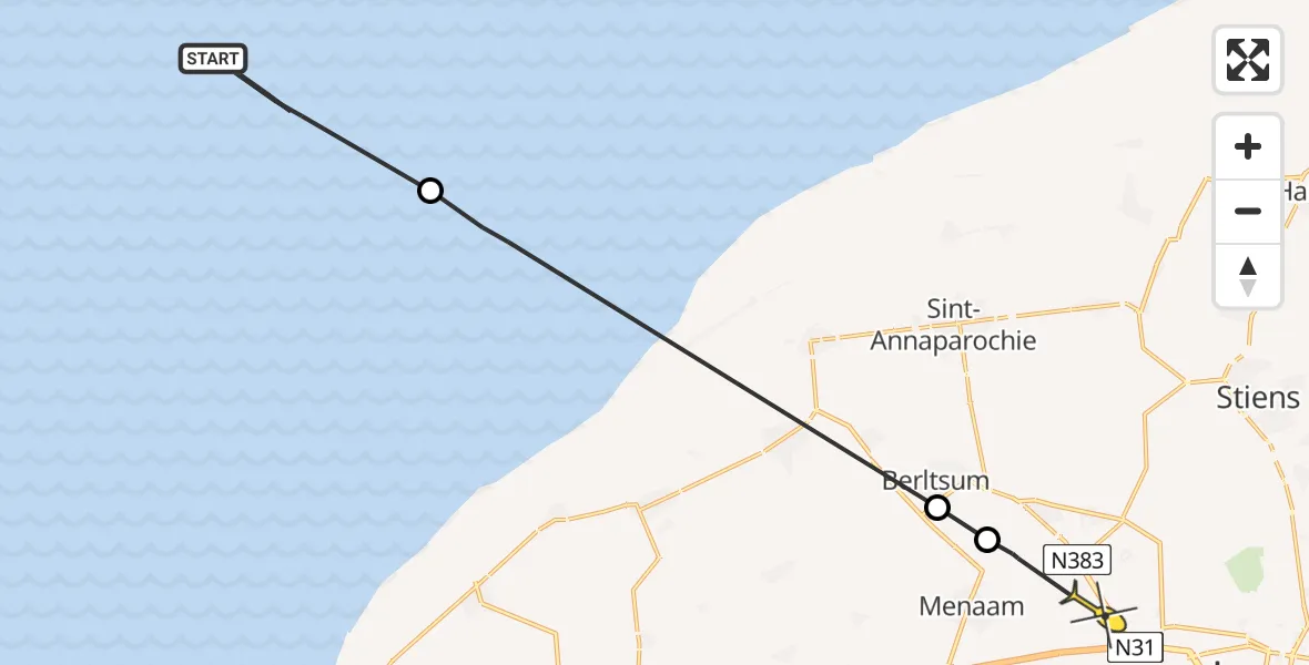Routekaart van de vlucht: Ambulanceheli naar Marsum