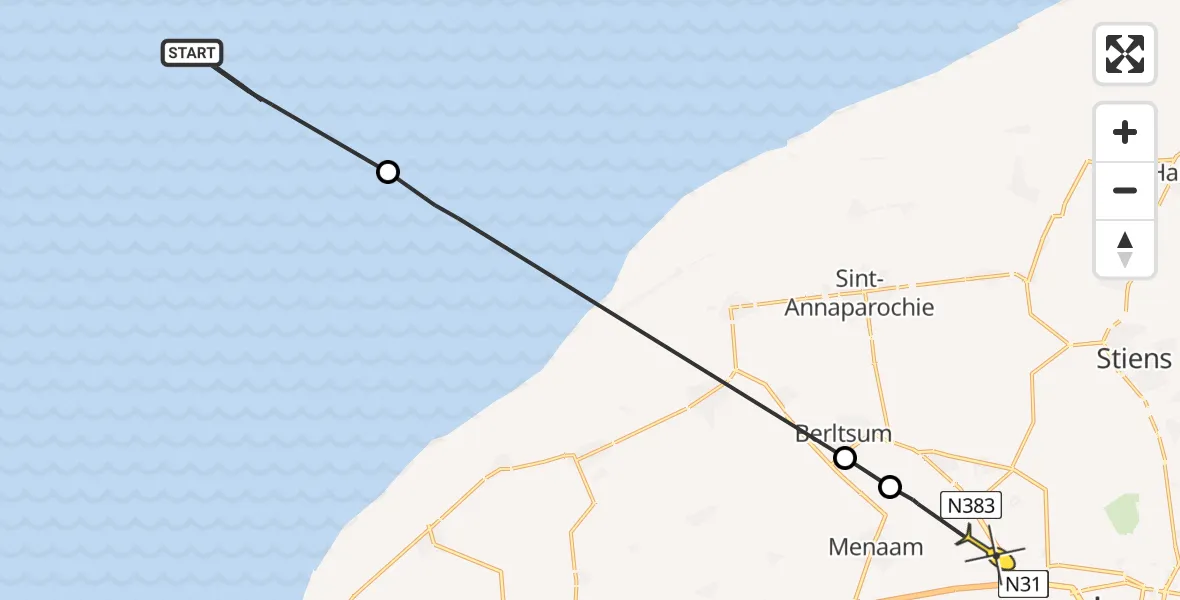 Routekaart van de vlucht: Ambulancehelikopter naar Marsum