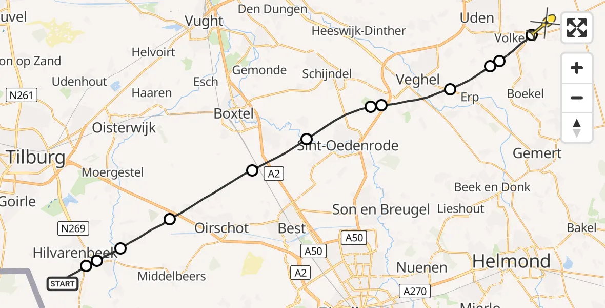 Routekaart van de vlucht: Lifeliner 3 naar Vliegbasis Volkel