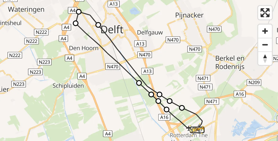Vluchtroute Traumahelikopter Rotterdam The Hague Airport - Rotterdam The Hague Airport, 20 augustus 2023, 09:07