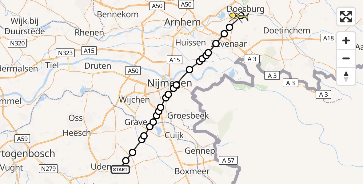 Routekaart van de vlucht: Lifeliner 3 naar Doesburg