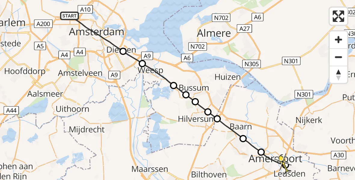 Routekaart van de vlucht: Lifeliner 1 naar Leusden