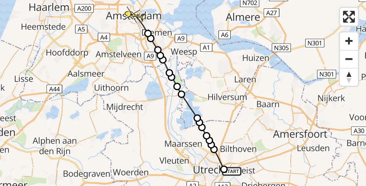 Routekaart van de vlucht: Lifeliner 1 naar Amsterdam