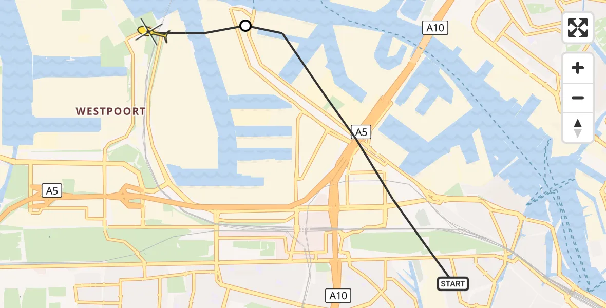 Routekaart van de vlucht: Lifeliner 1 naar Amsterdam Heliport