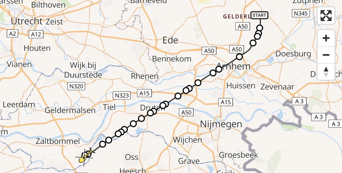 Routekaart van de vlucht: Lifeliner 3 naar Kerkdriel