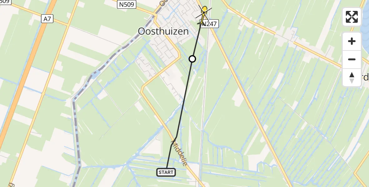 Routekaart van de vlucht: Politiehelikopter naar Oosthuizen