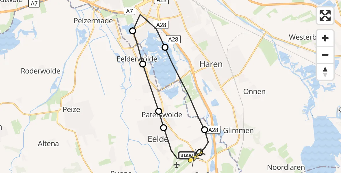 Routekaart van de vlucht: Lifeliner 4 naar Groningen Airport Eelde
