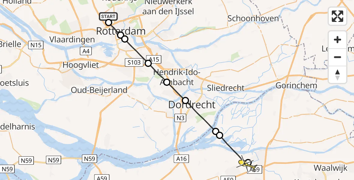 Routekaart van de vlucht: Lifeliner 2 naar Geertruidenberg